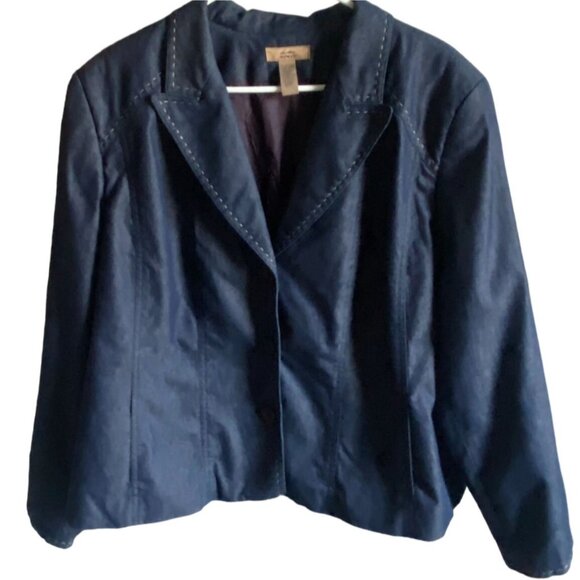 I.E. Woman Denim Blazer/Jacket-Dark Wash-3 Button Closure-Blue-22W-GUC - Picture 2 of 10